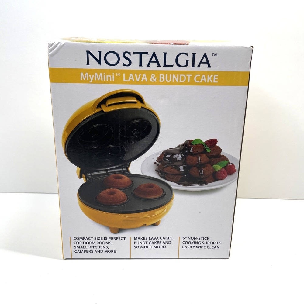 Nostalgia My Mini Lava & Bundt Cake Maker Compact Non-Stick Mini Yellow New